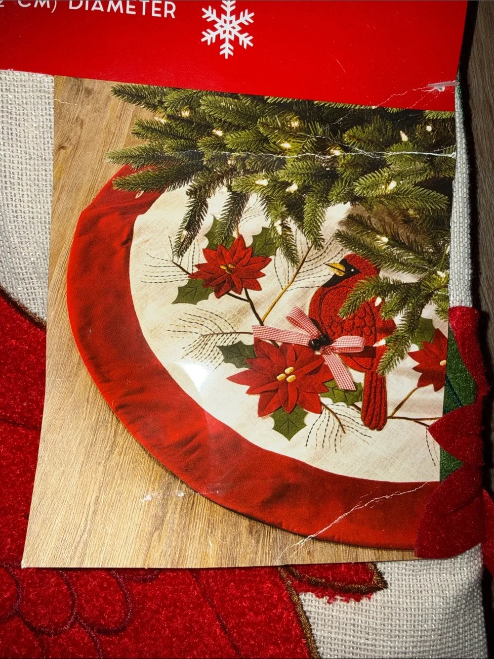 Beautiful Detailed Embroidered Cardinal Holiday Tree Skirt - Christmas Tree